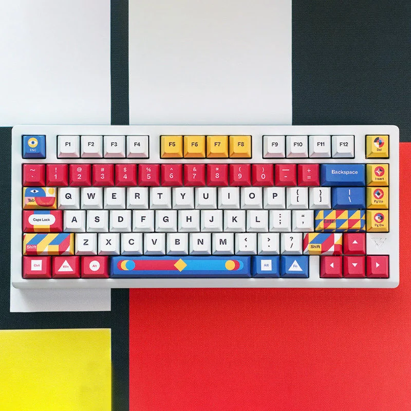 Primal Nature PBT Keycap Set, showing five-sided dye-sublimated keys. Earthy, nature-inspired colors from various angles.