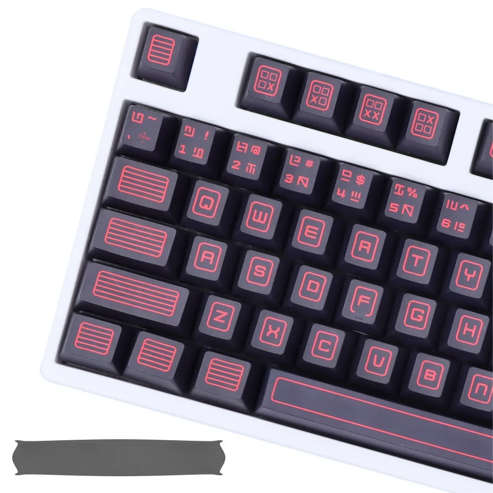 Multiple angles of the Command PBT keycaps set, showcasing their durable cherry profile and industrial aesthetic. The robust PBT texture enhances keyboard.