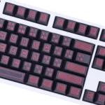 Detailed gallery of Command PBT keycaps set, revealing their durable cherry profile and industrial aesthetic. Shows textured PBT material enhancing keyboard.