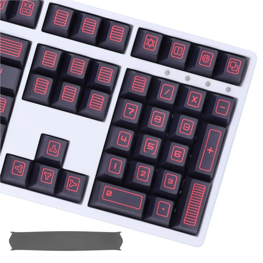 Multiple angles of the durable PBT Command keycaps set, showcasing the cherry profile and industrial design for enhanced keyboard control.