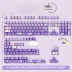 Captivating 158-key Cherry height Meow Castle Cat PBT keycaps set in soft taro purple, featuring durable dye-sublimated legends and a whimsical feline.
