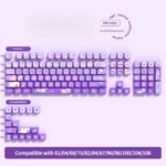 Adorable Meow Castle Cat PBT Keycaps Set in taro purple, a 121-key set with four-sided light-transmitting dye-sub legends. Durable and cute.