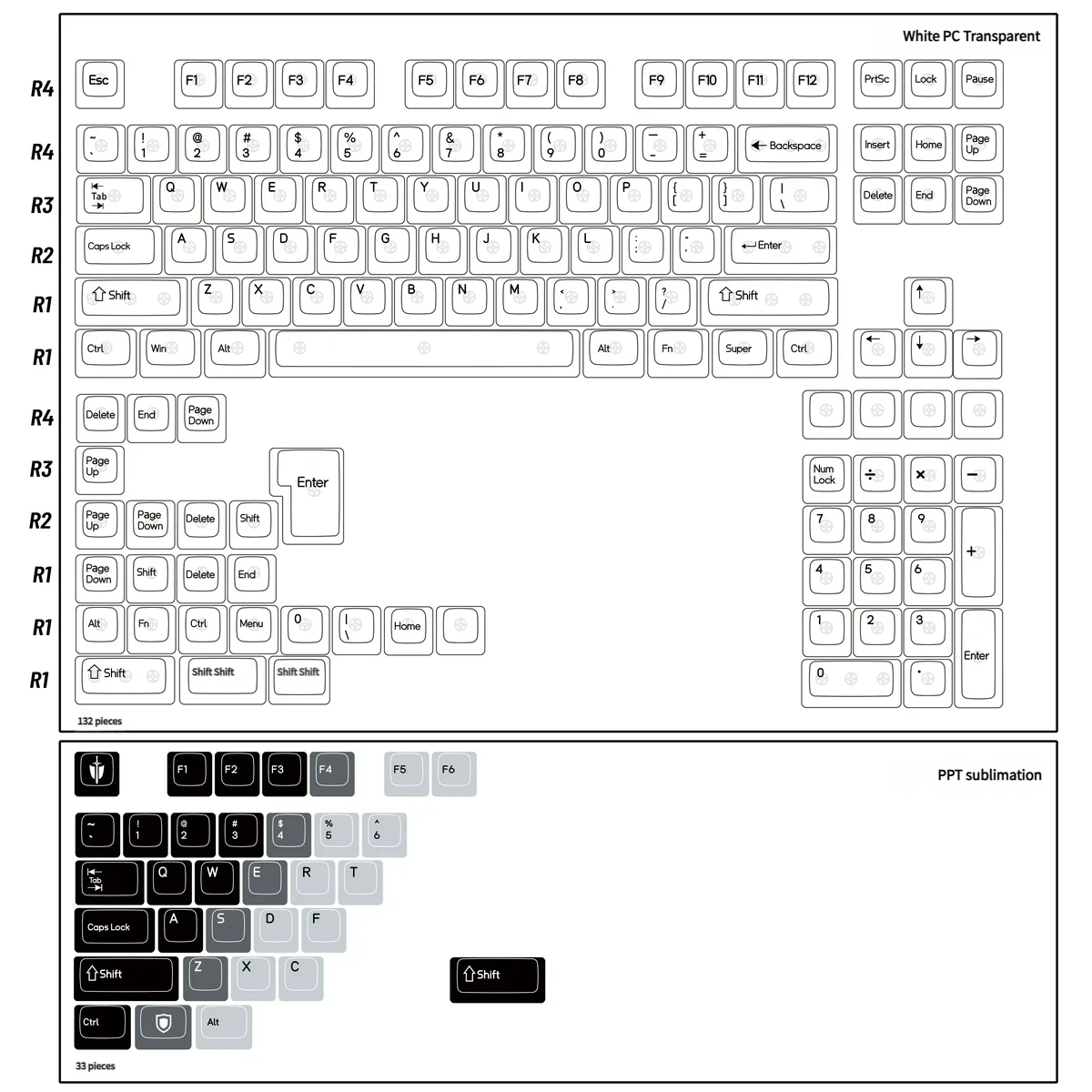 White translucent Knight PBT PC keycaps set showcasing a striking dual-tone design and vibrant RGB light passthrough for a premium custom keyboard look.