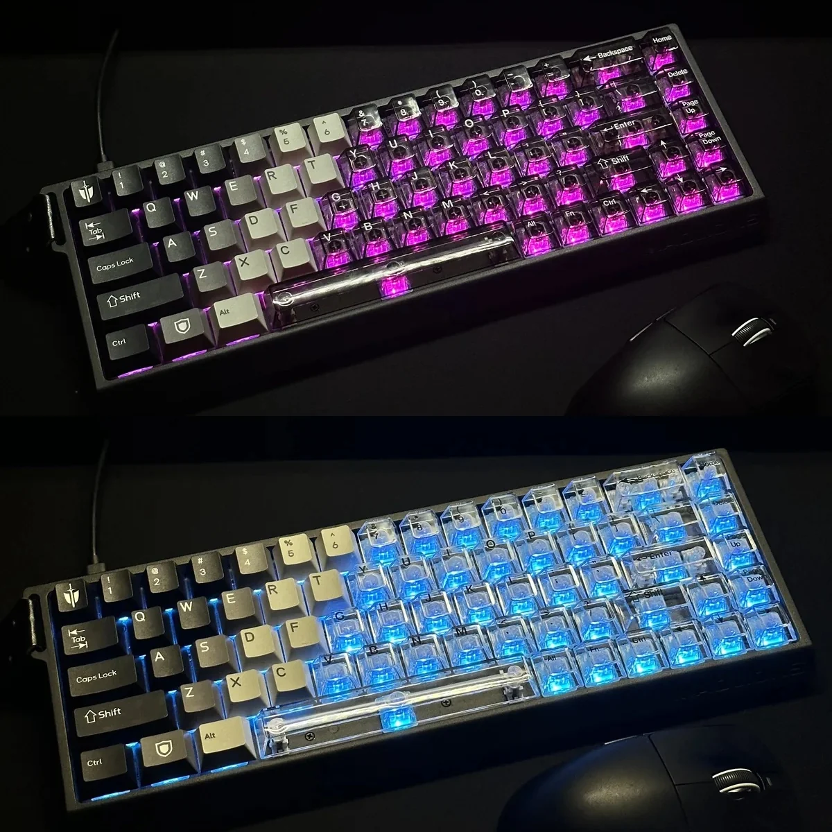 Knight PBT PC Keycaps Set displaying its unique dual-tone, dual-material PBT/PC translucent design, perfect for vibrant RGB keyboard lighting.