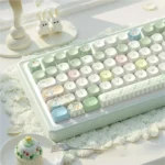Adorable Picnic Bunny MOA Profile PBT Dye-Sub keycaps set, featuring charming pastel hues, whimsical bunnies enjoying a picnic, perfect for a cozy keyboard.