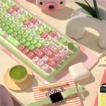 Vibrant and whimsical Crazy Thursday Piggy PBT keycaps set, showcasing playful cartoon pig designs from various angles, perfect for a colorful keyboard.