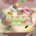 Main image of the whimsical Crazy Thursday Piggy PBT Keycaps Set, displaying vibrant, playful cartoon pig characters and a colorful aesthetic.