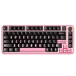 Pink Lightning PBT Keycaps Set, vibrant black and pink electric motifs shown from multiple angles. Durable PBT, electrifying your desk.