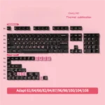 Vibrant Pink Lightning PBT keycaps set from various angles, showcasing the dynamic black and pink electric motifs, ready to electrify your desk setup.