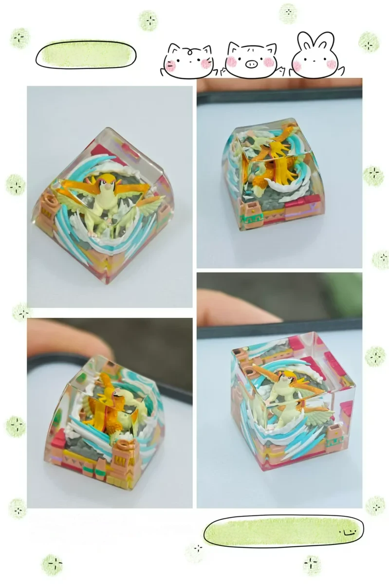 Premium Pokemon artisan keycaps showcasing intricate, vibrant Pidgeot designs, capturing iconic characters in original colors.