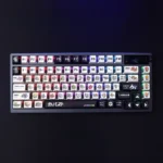 Dynamic view of Mega Pixel Pokemon PBT RGB translucent keycaps set, showcasing exclusive pixel art details and the three-sided RGB glow from various angles.