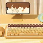 Dynamic angles reveal the playful, milky translucence of vibrant PBT Pudding Cat Keycaps Set, featuring an ergonomic MDA profile optimized for RGB.