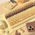 Playful MDA Profile PBT Pudding Cat Keycaps Set, multi-angle view. Vibrant, milky translucent design optimized for RGB backlighting.