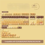 A playful set of MDA profile PBT pudding cat keycaps set, showcasing their milky translucent design optimized for vibrant RGB lighting from various angles.