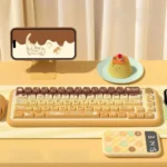 Playful PBT Pudding Cat Keycaps Set with a soft, milky translucent MDA profile, glowing vibrantly to optimize your RGB keyboard's dynamic lighting.
