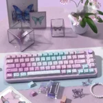 Ethereal Purple Butterfly PBT Dye-sub Keycap Set featuring delicate purple butterflies dancing across keys, evoking a dreamy fantasy garden aesthetic.