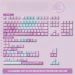 A full 158-key set of ethereal purple butterfly MDA PBT keycaps set, showcasing vibrant dye-sublimated fantasy motifs for a serene and artistic keyboard.
