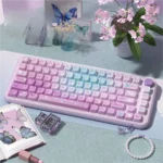 Vibrant PBT dye-sublimated Purple Butterfly Keycaps Set. Ethereal purple butterfly motifs for an elegant, serene, artistic keyboard.