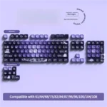 A unique angle of Crying Monster purple gradient PBT keycaps set, artistically arranged to highlight their soothing aesthetic and whimsical design.