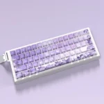 Purple Rose Keycaps Set: PBT side-lit shine-through design. Mysterious deep purple rose motif glows captivatingly from this artistic angle.