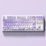 A captivating collection of Mysterious Elegance Purple Rose PBT side-lit keycaps set, artistically displayed from various angles to highlight their unique design.