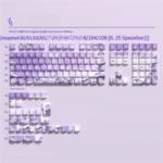 Mysterious Elegance Purple Rose Keycaps Set with unique PBT side-lit shine-through design. Deep purple roses glow subtly, displayed from an artistic angles.