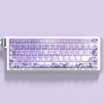 Mysterious Elegance Purple Rose Keycaps Set. Unique PBT side-lit shine-through design showcases deep purple roses glowing subtly for a captivating, artistic design.