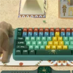 Pyramid Pharaoh PBT Dye-Sub Keycaps Set show ancient Egyptian hieroglyphs and desert tones. This distinct angle highlights the premium set's pharaoh mystique.