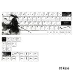 Detailed view of the Qi original character keycap set, displaying its vibrant, exclusive character illustrations beautifully enhancing a custom mechanical keyboard.