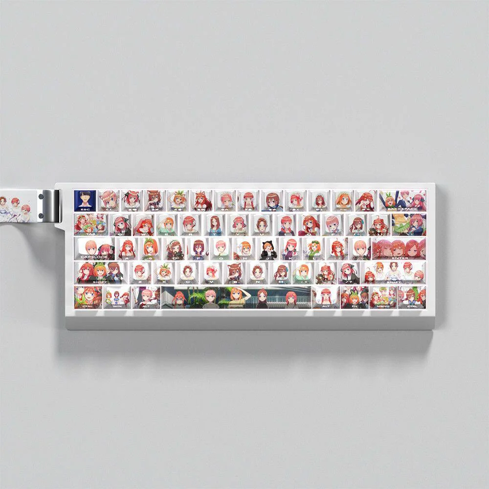 Vibrant The Quintessential Quintuplets PBT side-lit anime keycaps set featuring iconic character art for dynamic RGB illumination. An exclusive, artistic set.
