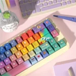 Quirky Fantasy PBT Dye-sub Keycap Set from multiple artistic angles, highlighting its quirky fantasy illustrations and durable PBT legends.