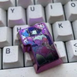 Premium Raiden Shogun Titanium Enter keycap, angled to highlight its polished finish and Electro-infused elegance, a majestic Genshin Impact piece.