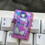 A premium Raiden Shogun Titanium Enter keycap, featuring Electro-infused elegance and majestic design for Genshin Impact keyboards.