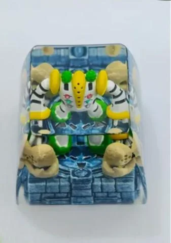 Detailed view of the artisan Regigigas Pokemon keycap, highlighting its intricate sculptural profile and unique handcrafted artistry from a dynamic angles.