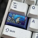 Rei Ayanami Titanium Artisan 1.75U Shift keycap. Gallery views highlight premium material, iconic art, sleek finish, craftsmanship.