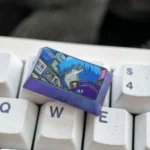 Rei Ayanami titanium artisan keycap, 1.75U Shift, side view. Highlights premium metallic finish, intricate craftsmanship, iconic anime art collectible artisan.