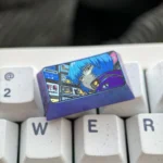 Rei Ayanami titanium artisan 1.75U Shift keycap from various angles, showcasing its sleek metallic finish, iconic design, and collectible craftsmanship design.