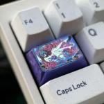 Detailed view of the premium Rei Ayanami Titanium Artisan Keycap, showcasing its intricate design and durable, vibrant titanium from another perspect.