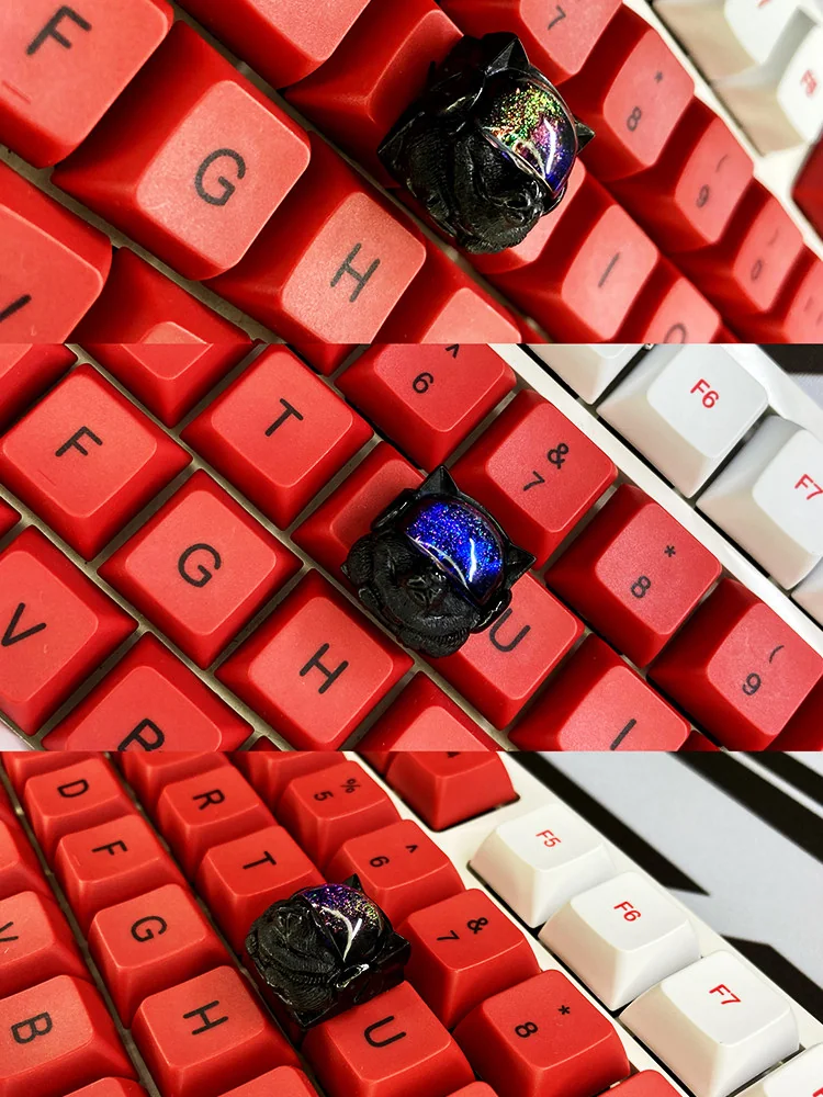 Handcrafted Resin Space Dog Keycap, a whimsical ESC artisan, highlighting dynamic iridescent colors and intricate cosmic details.