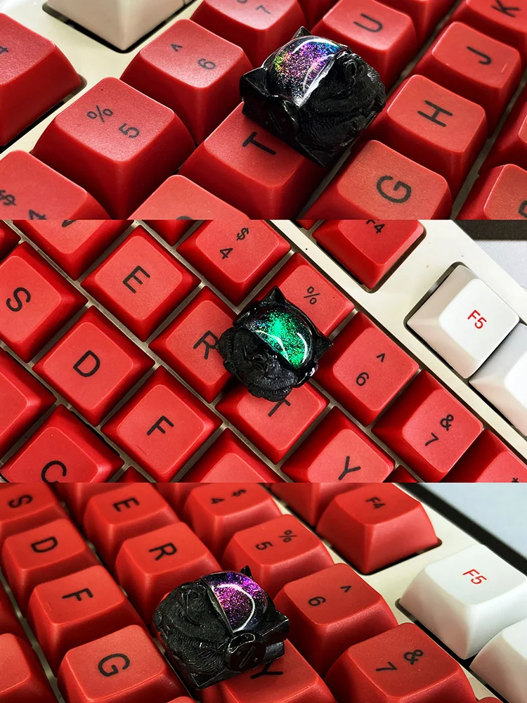 Handcrafted resin Space Dog ESC keycap, artfully photographed from a unique angle, showcasing its whimsical design and dynamic design.