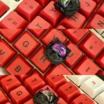 Vibrant resin Space Dog ESC artisan keycap, handcrafted with whimsical color shifts, capturing a cosmic adventurer feel.