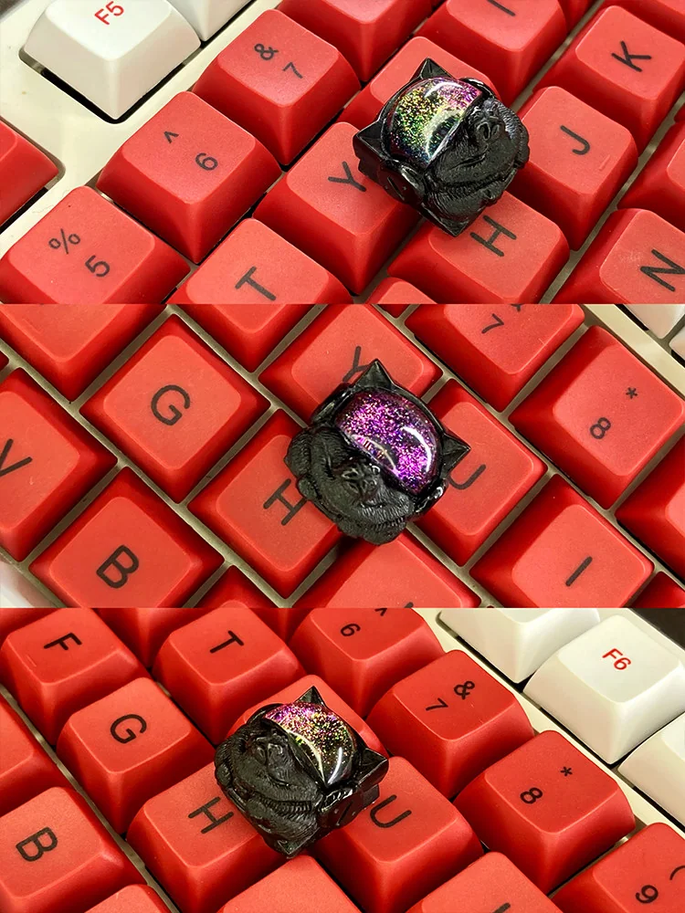 Vibrant resin Space Dog ESC artisan keycap, handcrafted with whimsical color shifts, capturing a cosmic adventurer feel.