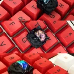 Handcrafted resin Space Dog keycap in glamorous, featuring whimsical iridescent cosmic shifts for an artistic ESC artisan.