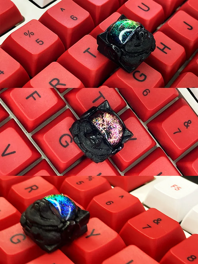 Handcrafted resin Space Dog keycap in glamorous, featuring whimsical iridescent cosmic shifts for an artistic ESC artisan.