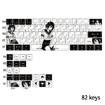 An angled view of the Reze Keycaps Set, emphasizing their Explosive Chainsaw Man aesthetic and the distinct glow of the side-lit PBT legends.