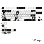 Artistic Reze JK uniform style PBT keycaps set for 75-87 layout, featuring explosive Chainsaw Man aesthetic with unique side-lit legends.