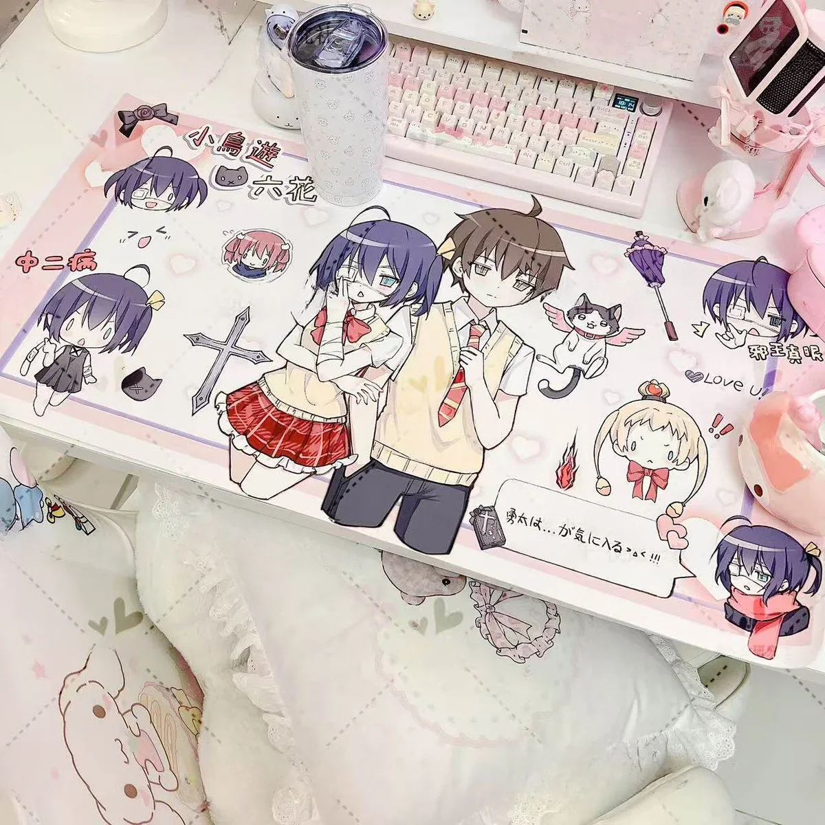 Exclusive Rikka Takanashi Desk Mat featuring vibrant Chunibyo & Delusions Magic anime art. Captures Rikka in a dynamic, playful pose for true fans.