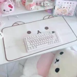 Close-up of the Rilakkuma charm waterproof leather desk mat, highlighting its kawaii pastel desig, perfect for a cozy workspace.