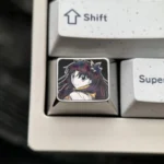 Exclusive Rin Tohsaka Titanium Keycap for gaming, showcasing sleek anodized titanium with intricate Fate/Stay Night character art. Premium quality.