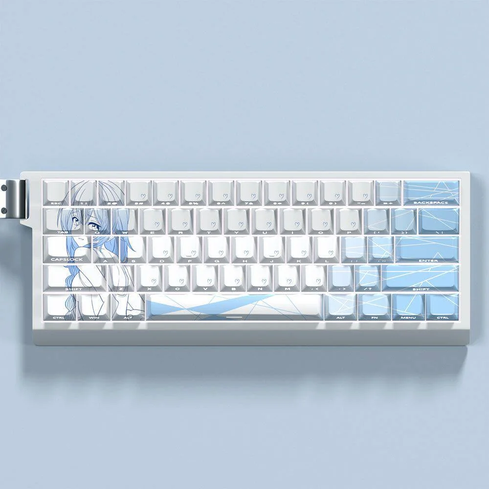 Exclusive Roxy Migurdia PBT side-lit keycaps set featuring vibrant Mushoku Tensei anime art. These elegant keycaps enhance any custom keyboard.